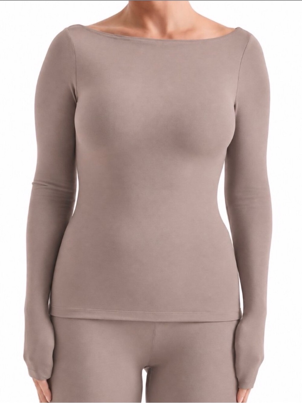 NAKED WARDROBE Rock The Boat Long Sleeve Top Large Taupe Compression Slimming